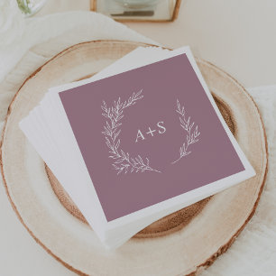 Serviette En Papier Feuille minimale   Mauve Monogrammes Mariage