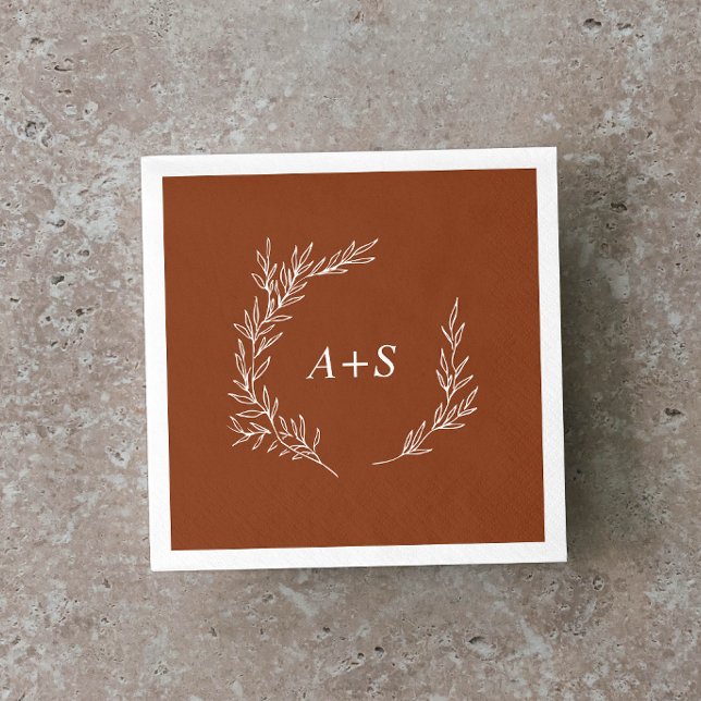 Serviette En Papier Feuille minimale | Terracotta Monogram Mariage Nap (Créateur téléchargé)