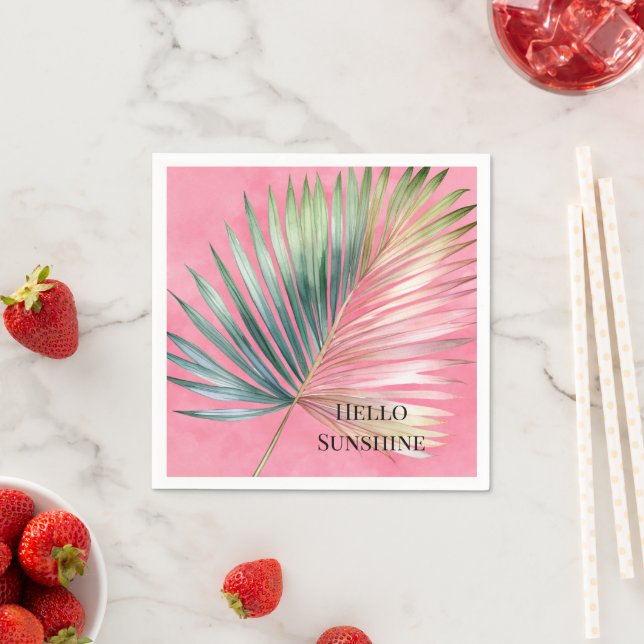 Serviette En Papier Feuille tropicale rose verte (En situation)