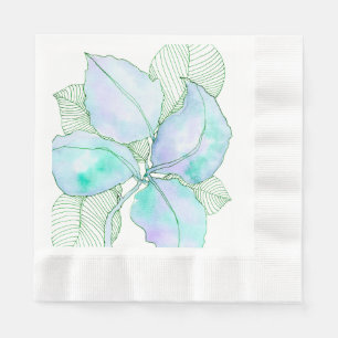 Serviette En Papier Feuilles botaniques aquarelle vert menthe lavande