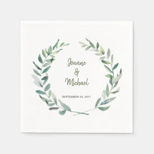 Serviette En Papier Feuilles d'aquarelle botanique mariage mariée mari