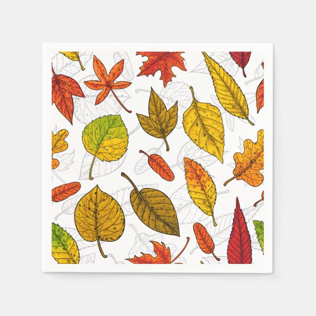 Serviette En Papier Feuilles d'automne en blanc (Devant)