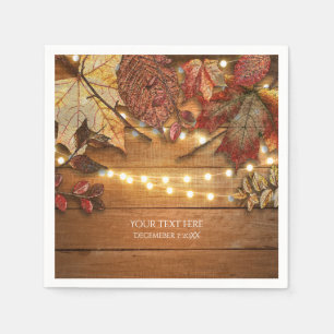 Serviette En Papier Feuilles d'automne et guirlandes lumineuses sur bo