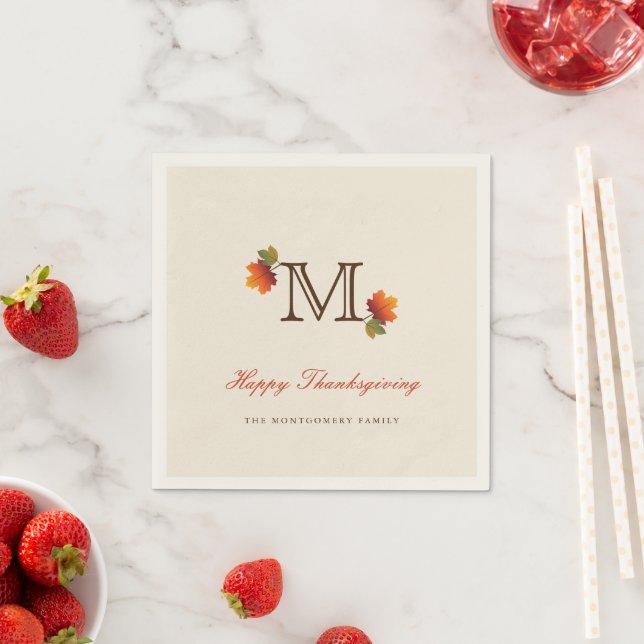 Serviette En Papier Feuilles d'automne Monogram Thanksgiving Diner Pap (En situation)