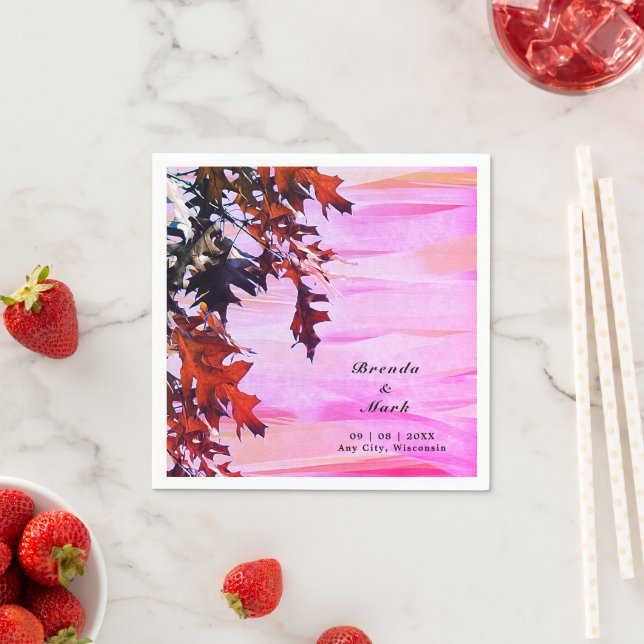 Serviette En Papier Feuilles d'automne Orange rose Mariage (En situation)