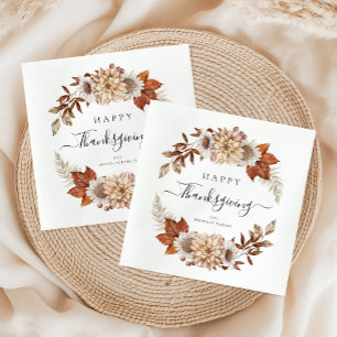 Serviette En Papier Feuilles de chêne rustiques Bon Thanksgiving