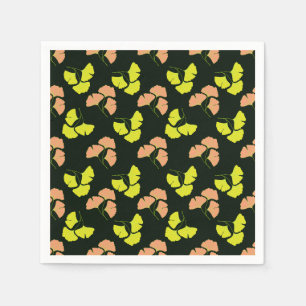 Serviette En Papier Feuilles de Ginkgo Pastel-Néon sur Fond Noir