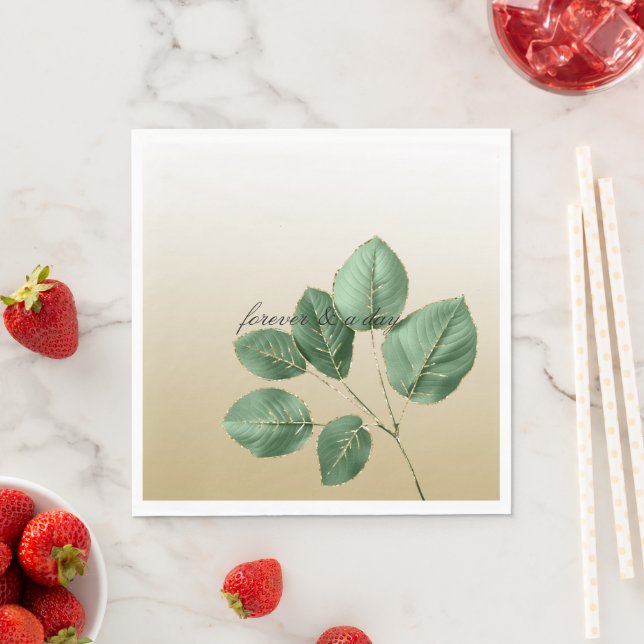 Serviette En Papier Feuilles de Mariage d'or vert (En situation)