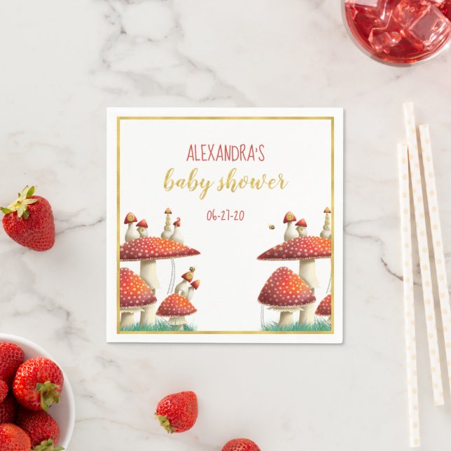 Serviette En Papier Feuilles d'or champignons & abeilles baby shower é (En situation)