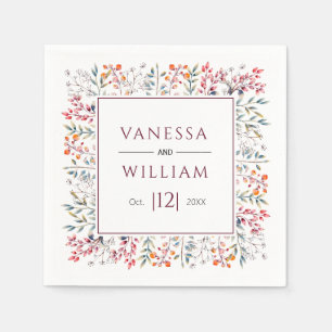 Serviette En Papier Feuilles et baies Bourgogne mariage d'hiver