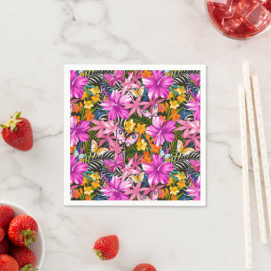 Serviette En Papier Feuilles et fleurs tropicaux