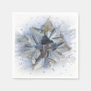 Serviette En Papier Feuilles givrés en hiver gris brun blanc gris