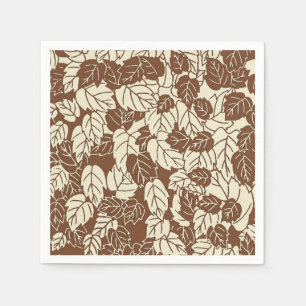Serviette En Papier Feuilles japonaises imprimées, taupe tan et beige