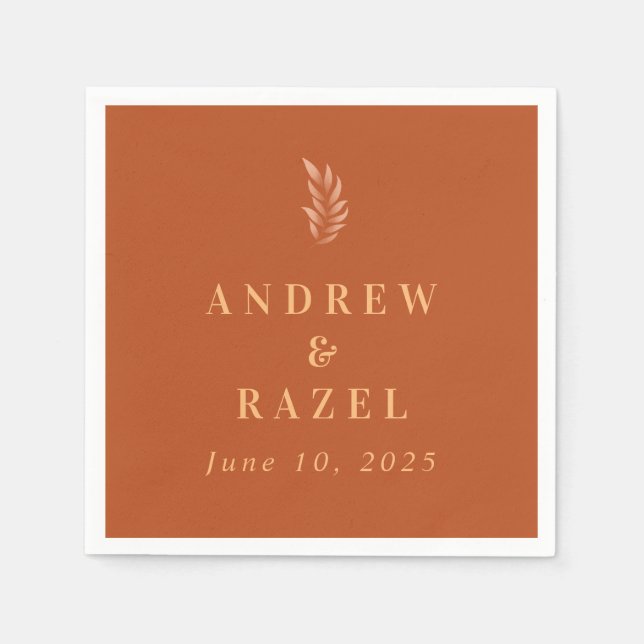 Serviette En Papier Feuilles Mariages de Boho Elegant moderne (Devant)