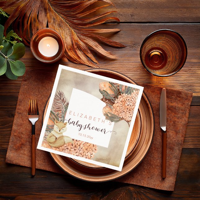 Serviette En Papier Feuilles Palm | Hydrangea Blooms Girl Baby shower  (Boho Palm Leaves and Hydrangeas Sleeping Fox Girl Baby Shower Paper Napkins)