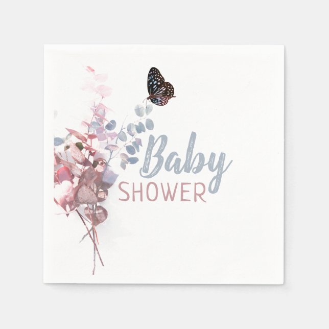 Serviette En Papier Feuilles papillons, Baby shower élégant (Devant)