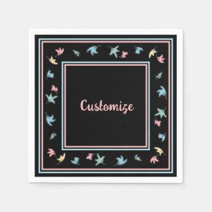 Serviette En Papier Feuilles pastel personnalisées Noir