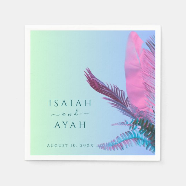 Serviette En Papier Feuilles tropicales Mariage  (Devant)