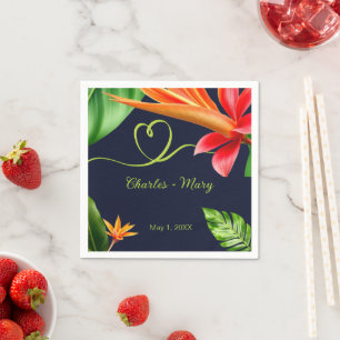 Serviette En Papier Feuilles tropicaux et fleurs Mariage rétro