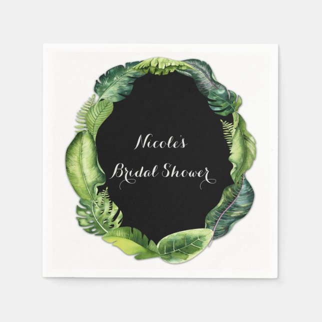Serviette En Papier Feuilles verts tropicaux Élégant Mariage d'été chi (Devant)