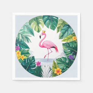 Serviette En Papier Feuillus   Élégant Flamant rose rose Couronne Trop