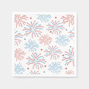 Serviette En Papier Feux d'artifice à l'aquarelle Fête du 14 juillet