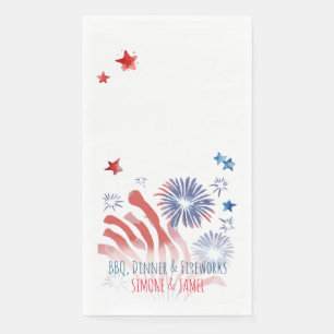 Serviette En Papier Feux d'artifice à l'aquarelle rouge et bleue sur f