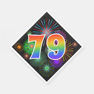 Serviette En Papier Feux d'artifice colorés + Motif "79" d'arc-en-cie