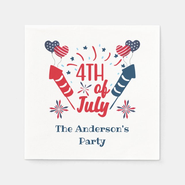 Serviette En Papier Feux d'artifice personnalisés du 4 juillet Rouge B (Devant)