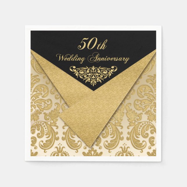 Serviette En Papier Feux Flaps Damask 50e anniversaire Mariage serviet (Devant)