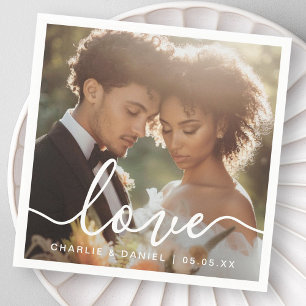 Serviette En Papier fiançailles mariage photo amour couples noms date