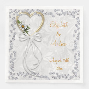 Serviette En Papier Fiançailles Romantique Marguerite, Diamants & Ruba