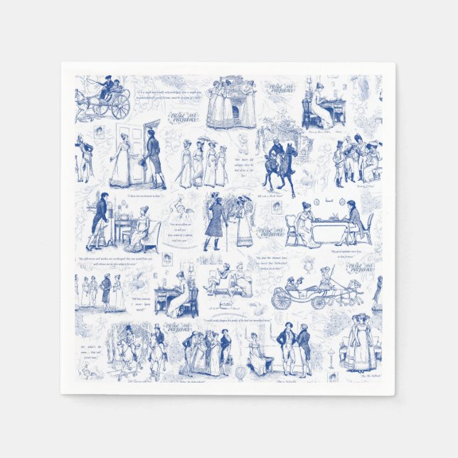 Serviette En Papier Fierté et préjugé Citations de toile bleue Illustr (Devant)