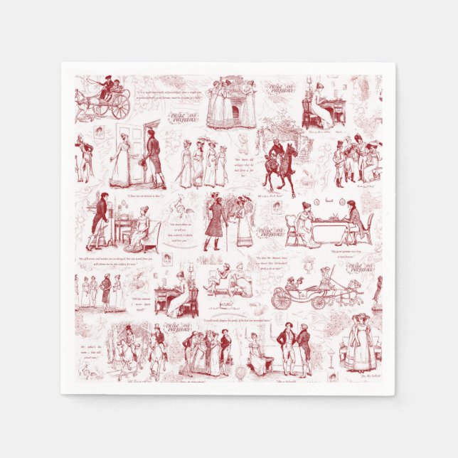Serviette En Papier Fierté et préjugés Citations de toile rouge Illust (Devant)