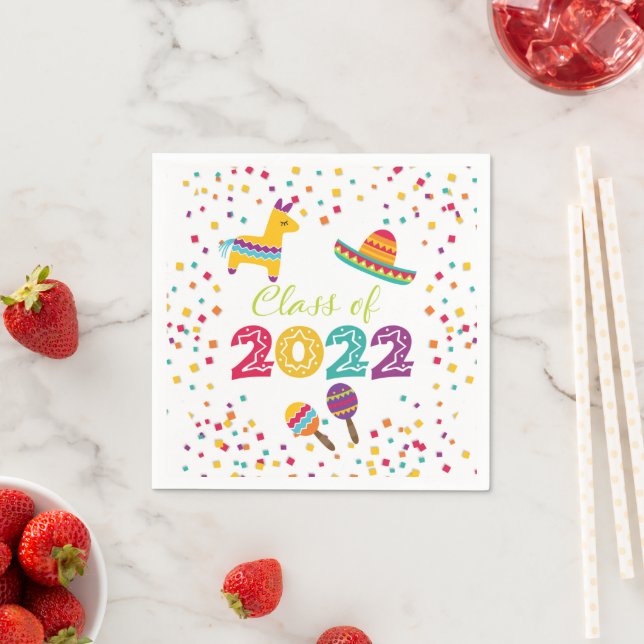 Serviette En Papier Fiesta Graduation Napkin - Sombrero (Blanc) (En situation)