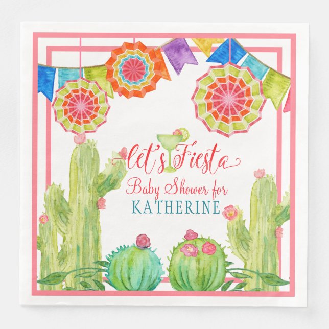 Serviette En Papier Fiesta Margarita Fille Baby shower Cactus Pennants (Devant)