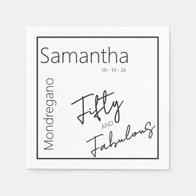 Serviette En Papier Fifty and Fabulous Black White 50th Birthday (Devant)