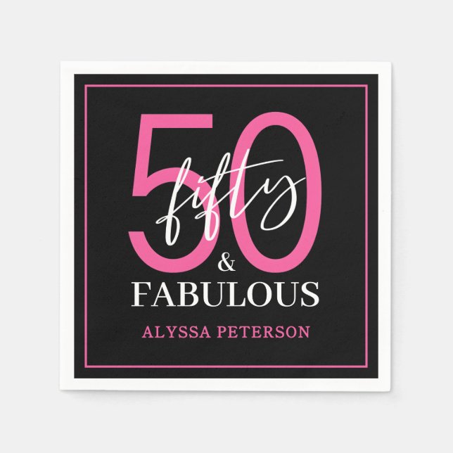 Serviette En Papier Fifty and Fabulous Script 50th Birthday (Devant)