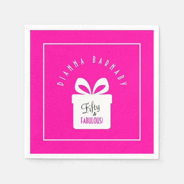 Serviette En Papier Fifty & FABULOUS Hot Pink 50th Birthday Gift Paper (Devant)