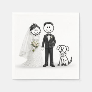 Serviette En Papier Figures de mariés avec chien de témoin
