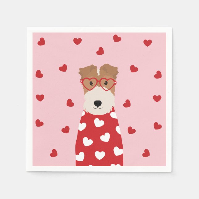 Serviette En Papier Fil Fox Terrier Lunettes de coeur de chien rose ro (Devant)