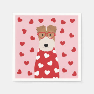 Serviette En Papier Fil Fox Terrier Lunettes de coeur de chien rose ro