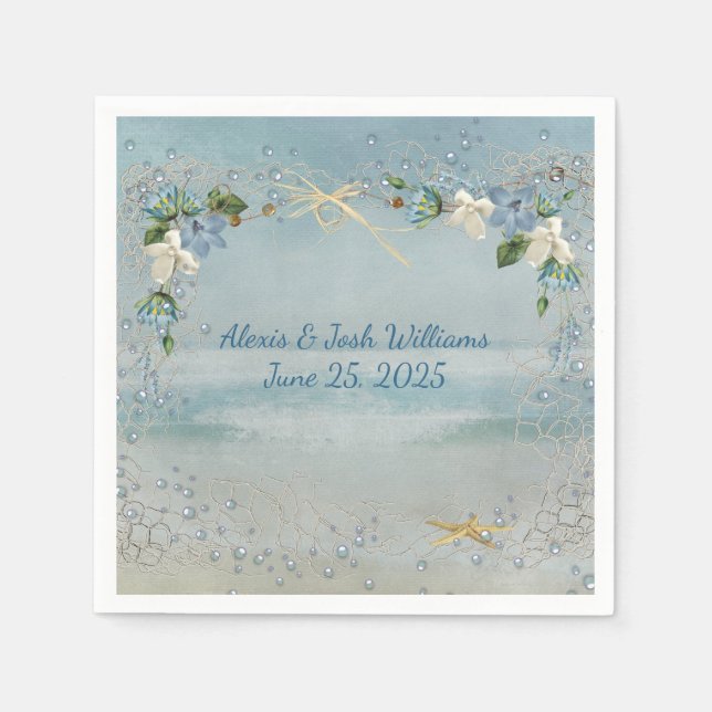 Serviette En Papier filet nautique avec bulle et fleurs (Devant)