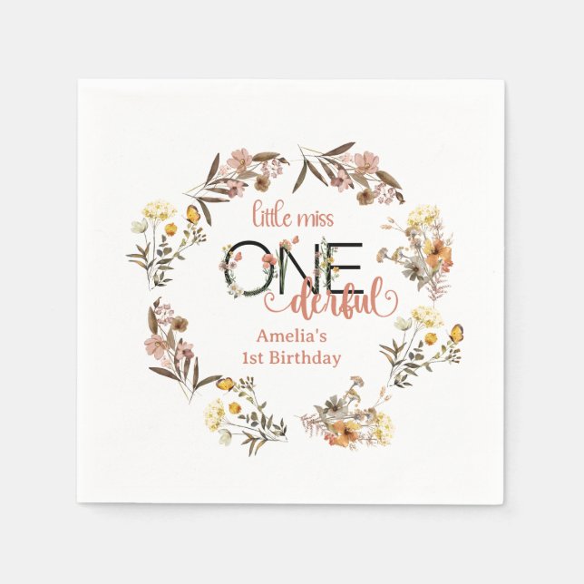Serviette En Papier Fille 1er anniversaire | Little Miss Onederful (Devant)