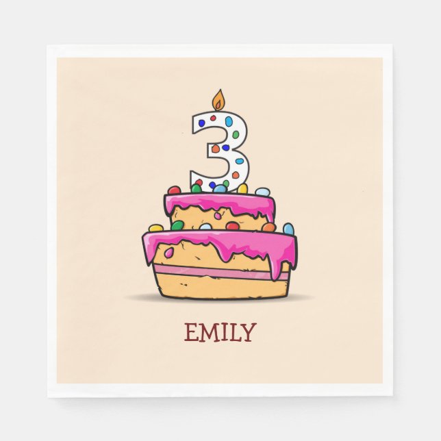 Serviette En Papier Fille 3e anniversaire, 3 sur Gâteau rose doux (Devant)