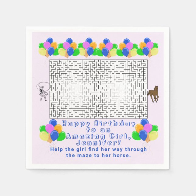 Serviette En Papier Fille à coudre et cheval Maze d'anniversaire Extra (Devant)