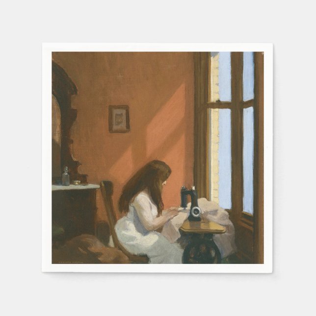 Serviette En Papier Fille à une machine à coudre (par Edward Hopper) (Devant)