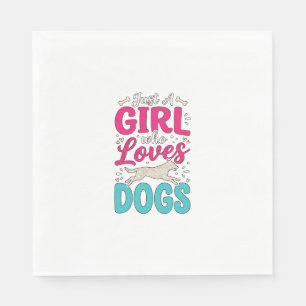 Serviette En Papier Fille aime les chiens Gravure vintage typographie