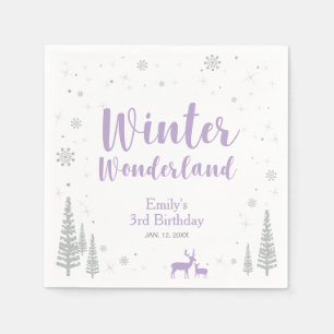 Serviette En Papier Fille Anniversaire Hiver Merveilleux Argent et Vio