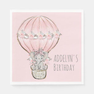 Serviette En Papier Fille anniversaire Princesse éléphant ballon à air